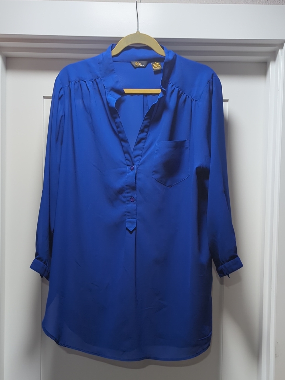 VILA Cobalt Blue V-Neck Long Sleeve Tunic Blouse